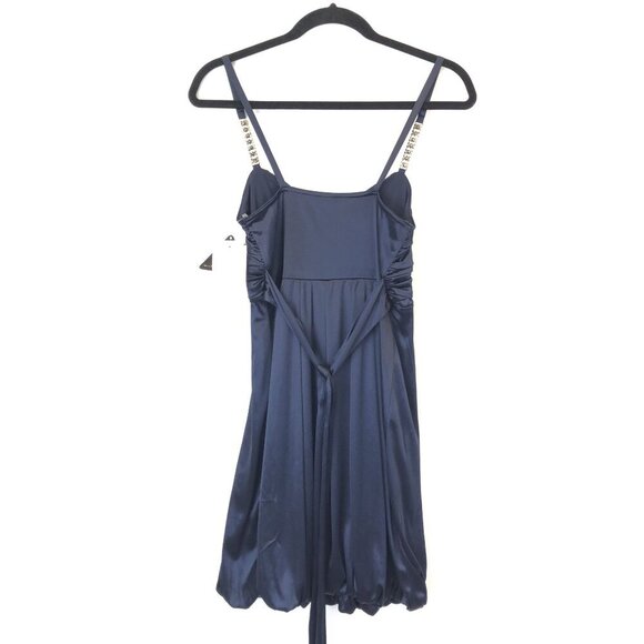 City Triangles Size M Navy Blue Sleeveless Ruched Party Dress Rhinestone Straps - Picture 2 of 7